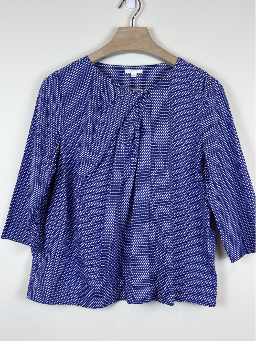 COS Blue White Geometric Print Cotton Pleated Blouse Top Size 10 NWOT